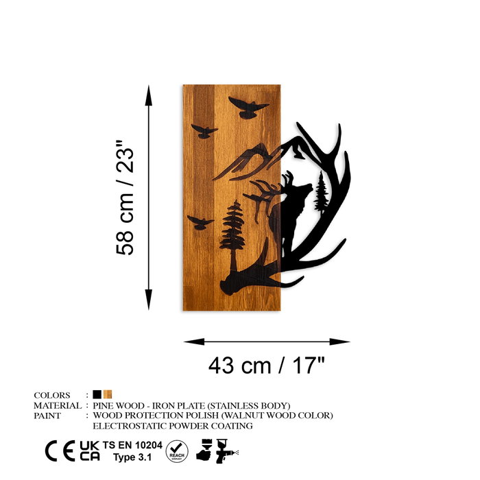 Wallity Deer and Mountain Escultura de pared Nogal y Negro